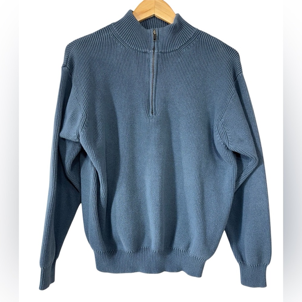 Vintage LL Bean Sweater Blue 1/4 Zip Knit Collar Cotton | Mens L